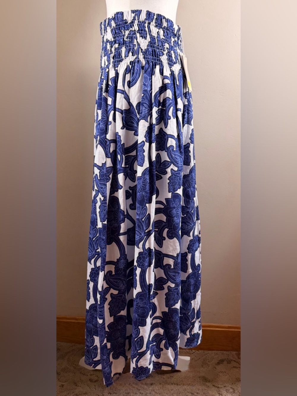 Boden Blue Floral Maxi Linen Skirt with Shirred Waist, Size 8, NWT - Picture 7 of 13